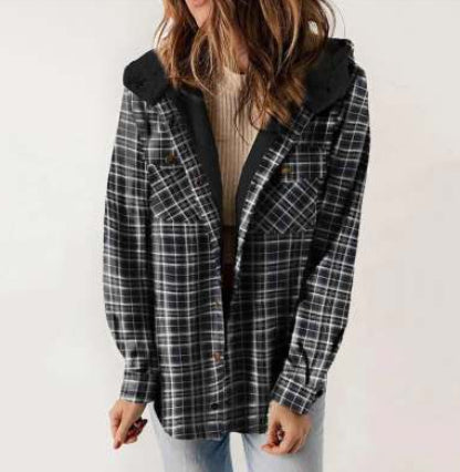 Plaid Sherpa-Lined Hooded Jacket for Women