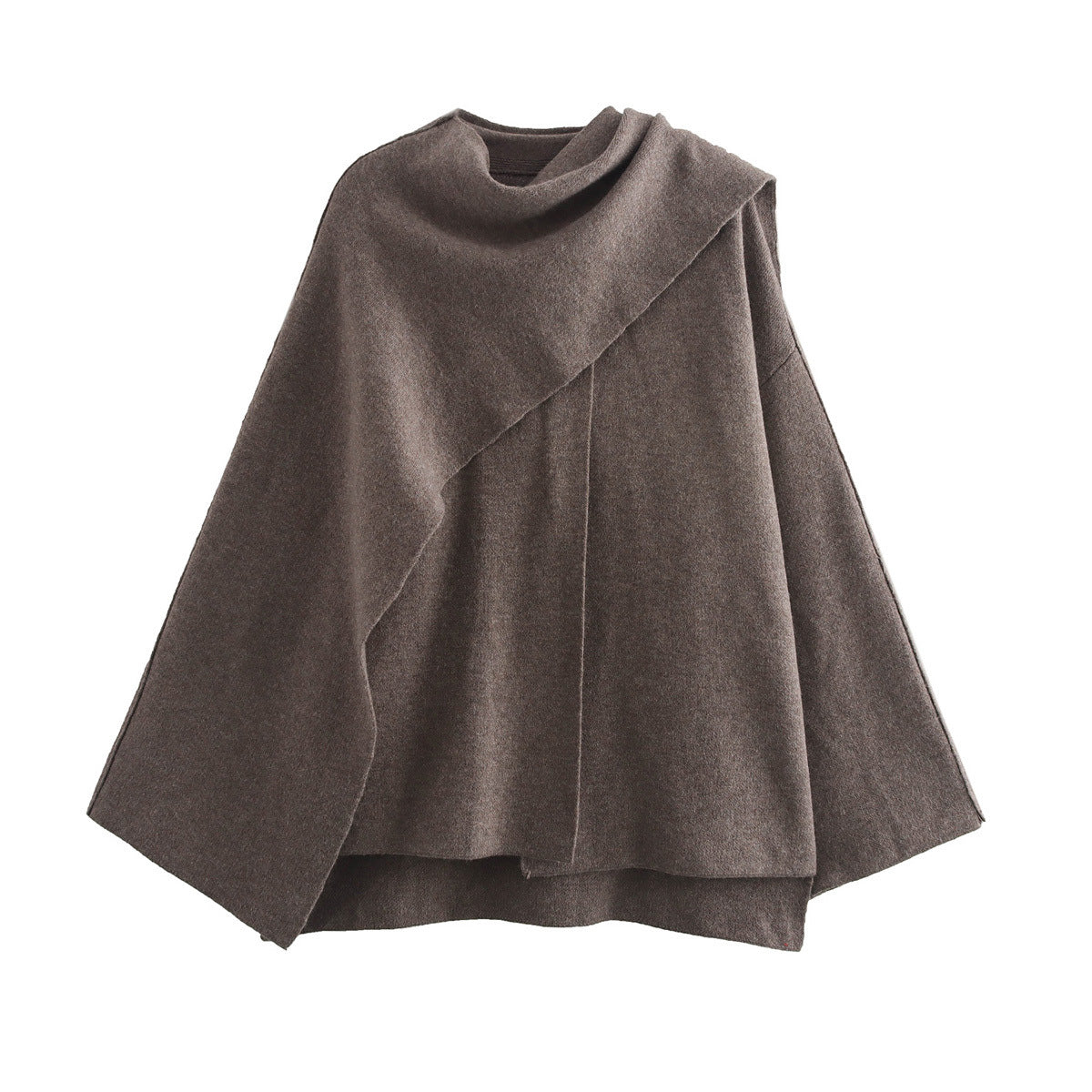 Elegant Asymmetrical Wool Blend Poncho Sweater