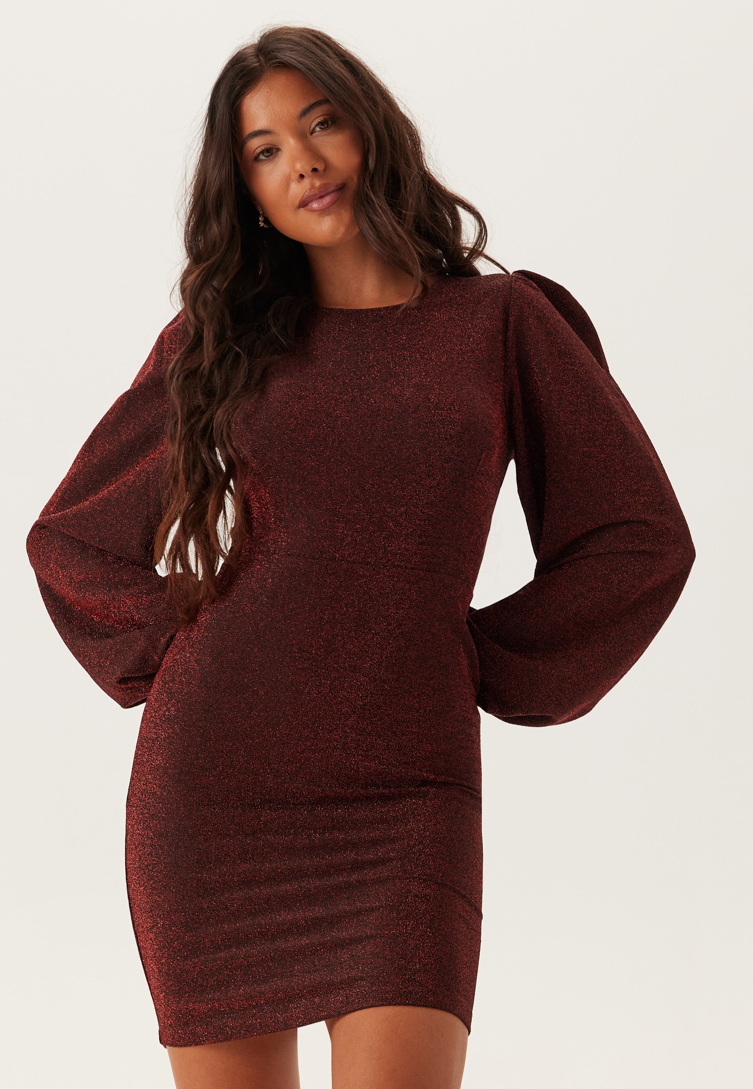 Long Sleeve Shimmer Bodycon Mini Dress