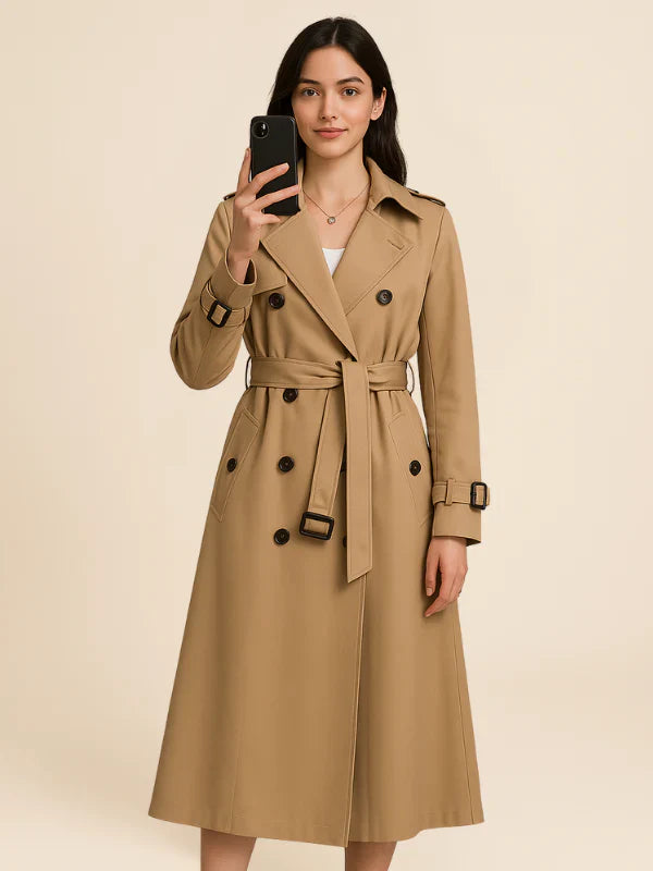 Classic Double-Breasted Belted Trench Coat