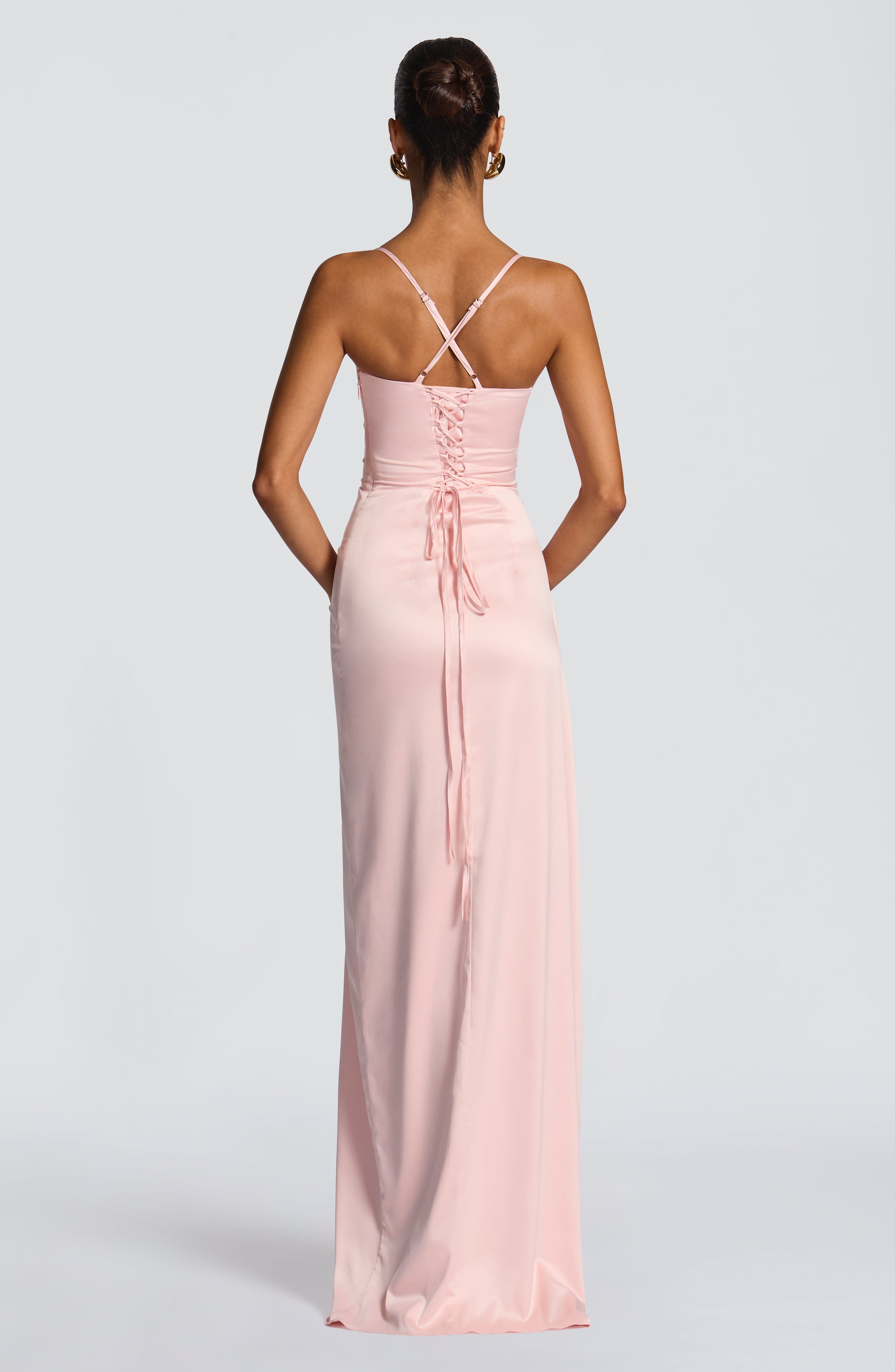 Strapless Satin Maxi Dress with Side Drape Detail