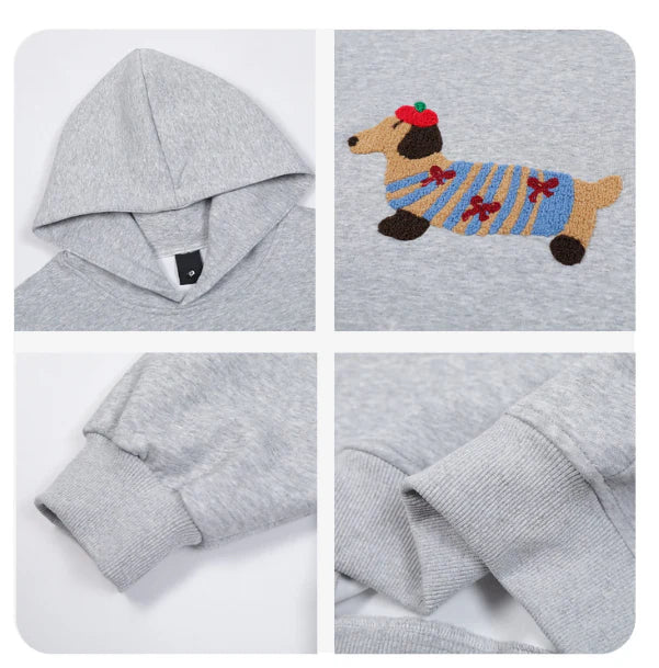 Playful Embroidered Dachshund Hoodie