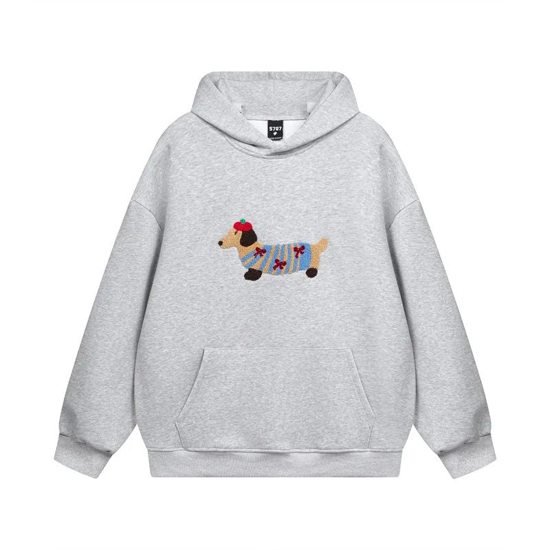 Playful Embroidered Dachshund Hoodie