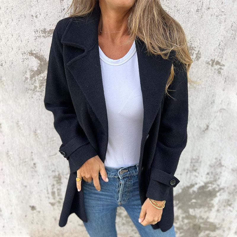 Double-Breasted Wool Blend Coat for Women