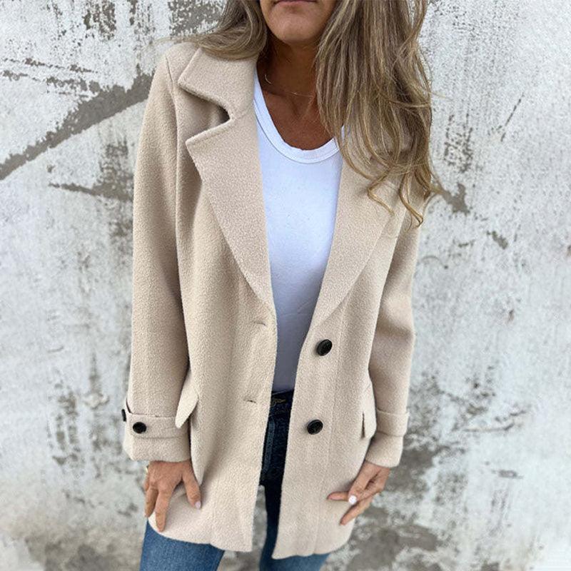 Double-Breasted Wool Blend Coat for Women