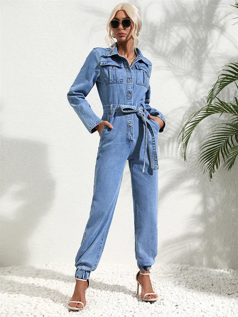 Denim Belted Jumpsuit – Casual Chic One-Piece Outfit