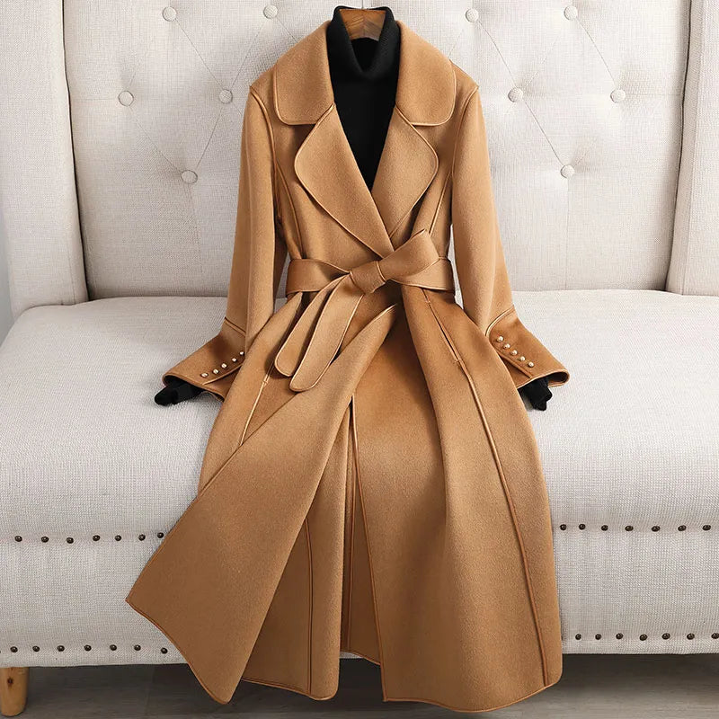 Long Belted Wool Trench Coat